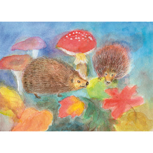 Two hedgehogs postcard